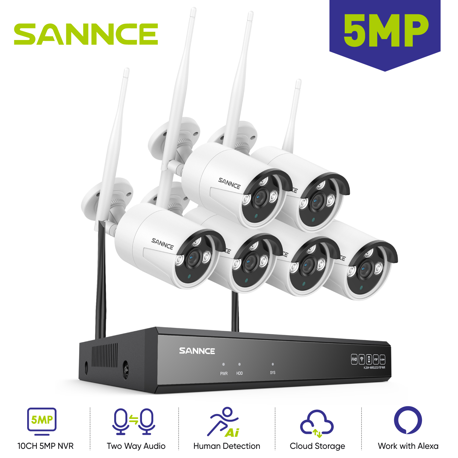 Smart Home Outdoor Camera - SANNCE 6PCS 5MP Wifi Camera IP