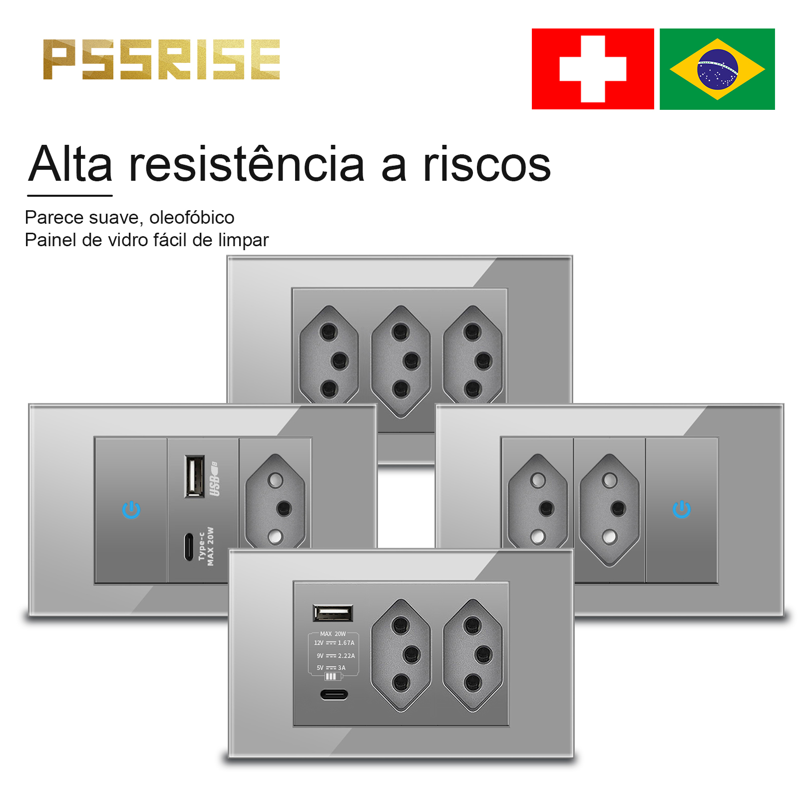 Tuya Wifi Socket - PSSRISE Presa a Muro Grigia in