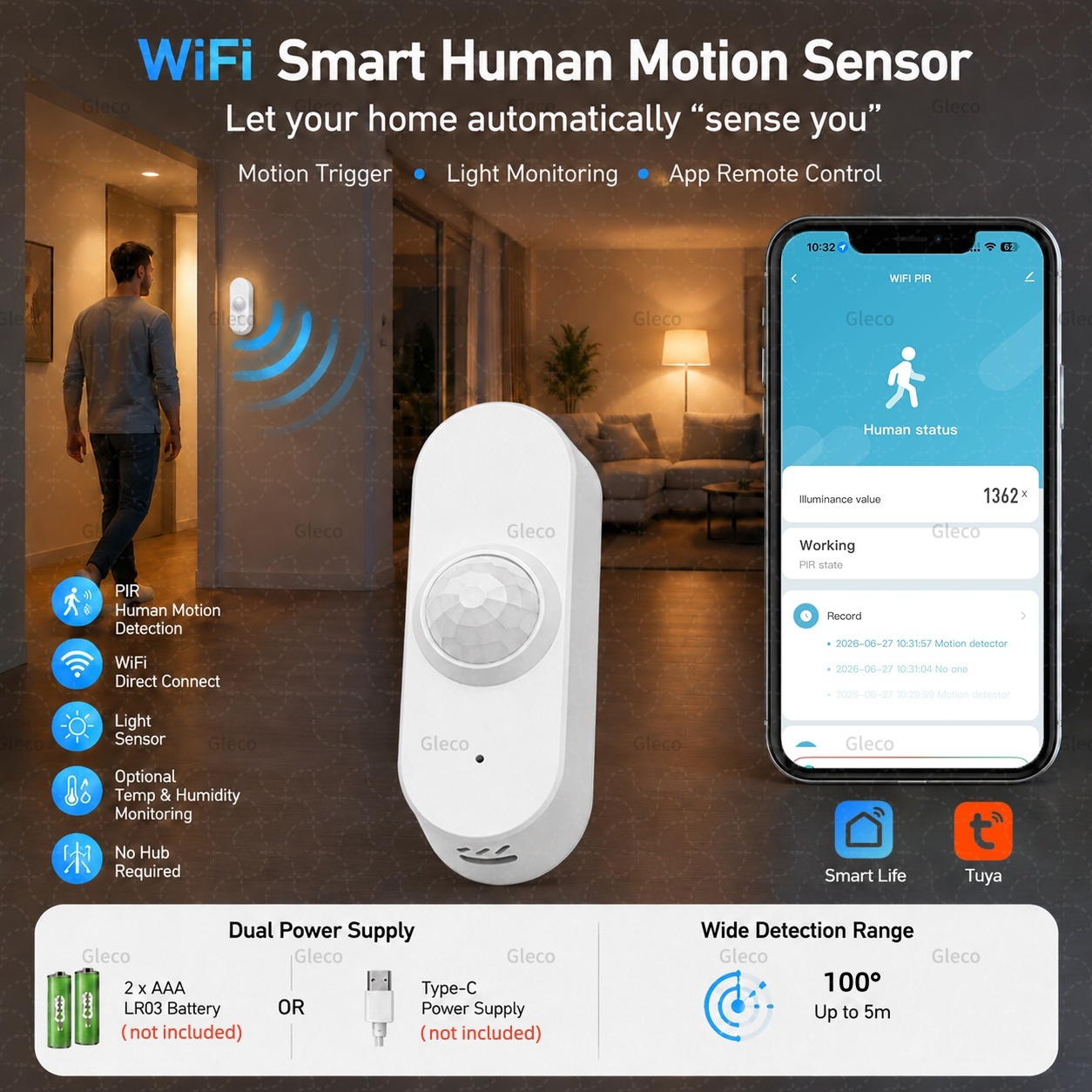 Smart Home Wiser - Sensore di Movimento PIR WiFi Tuya,